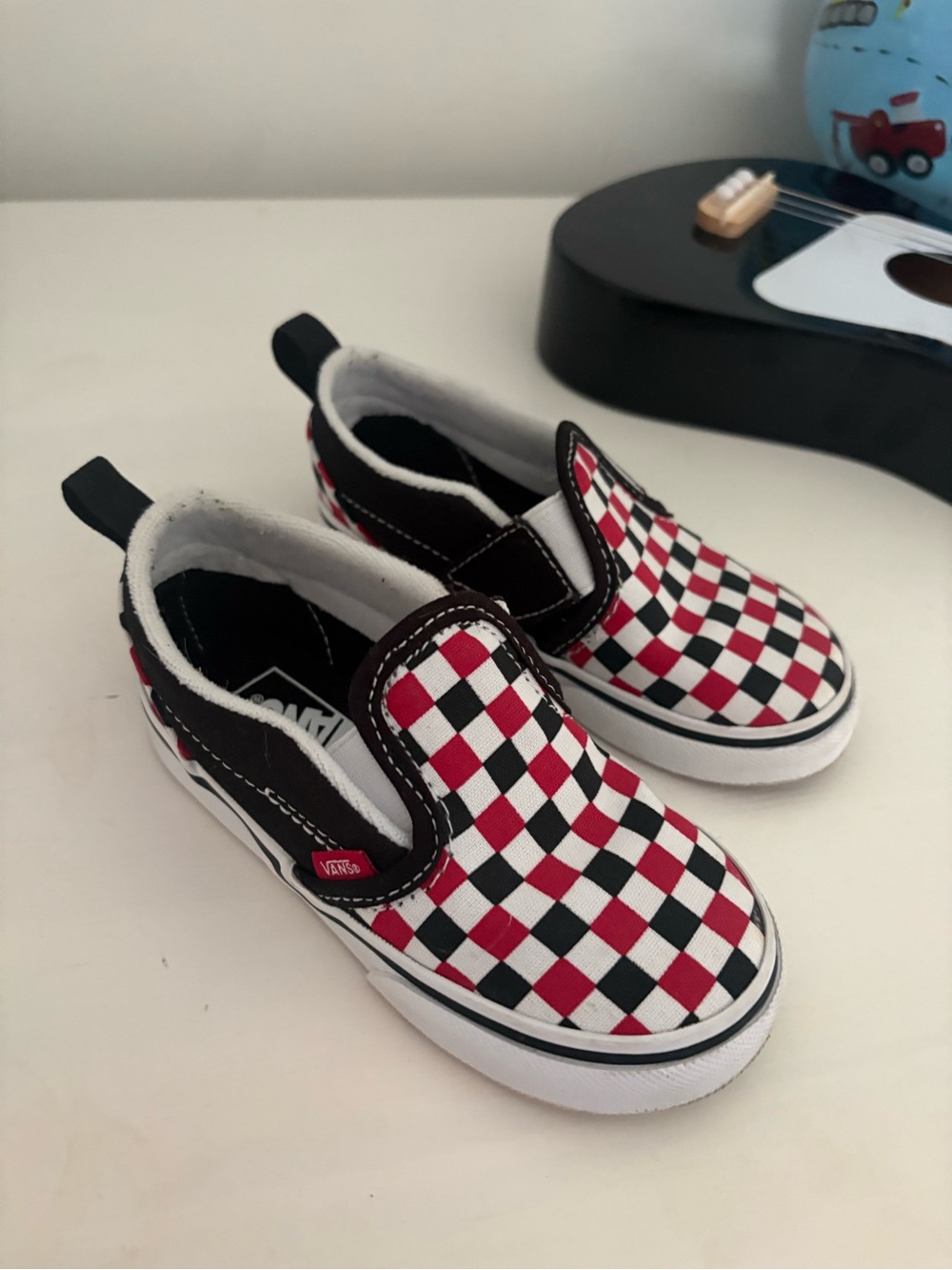 Vans Kids Slip-On Checkerboard Sneakers - Red, Black, White
